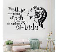 JXGG Calcomanías de Pared de Frases en español Una Mujer Corta el Pelo es Cambiar su Vida Decoración del hogar Peluquería Salón Vinilo Tienda Ventana Pegatinas de Pared 94x57cm