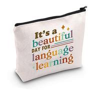 JXGZSO Bolsa de cosméticos para profesor de inglés "It's a Beautiful Day for Language Learning Cosmetic Bag ESL Teacher Gift para profesor de gramática y profesor de inglés, Bolsa de aprendizaje de idiomas