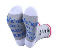 JXGZSO Calcetines de Alicia con texto en inglés "We're All Mad Here", Mad Here - Calcetín, One Size Tall