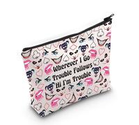 JXGZSO Joker Fan Gift - Bolsa de cosméticos inspirada en la película de villano Wherever I Go Trouble Follows, bolsa de maquillaje, regalo para amantes de la película, Wherever I Go Trouble