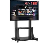 JXMSTWP - Soporte de TV con ruedas móviles para la mayoría de pantallas de 42 a 100 pulgadas, carrito de TV grande en altura ajustable con bandeja, VESA Max 900 x 600 mm, carga 80 kg, soporte para