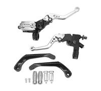 Jxngery 1 par de palanca de cilindro maestro de freno de 7/8 pulgadas, Kit Universal de manillar de motocicleta con depósito, protector de mano de fibra de carbono (Plata)