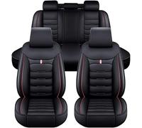 JXTTJ Coche Juegos Cubre Asientos Cuero para Nissan Qashqai J11 Qashqai J10 Juke X Trail T32, 5 Plazas Fundas de Asiento Todo Clima Impermeables Funda Protectora Asientos,E-Black Red