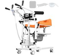 JXUANMM Silla de traslado a Domicilio con Elevador hidráulico para Pacientes con parálisis - Silla de enfermería Multifuncional con Orinal Desmontable y Asiento abatible a 180° Electric-Style