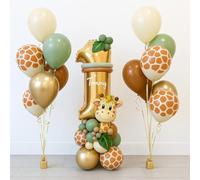 Jxuzh 1. Juego de decoración de cumpleaños de la selva para niños, globos decorativos, 1 año, decoración de cumpleaños infantil, 1 cumpleaños, niños, safari, silvestre, fiesta, cumpleaños, safari