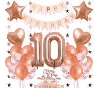 Jxuzh 10º cumpleaños decoración niña decoración 10º cumpleaños niña globo 10º cumpleaños oro rosa cumpleaños decoración 10 oro rosa feliz cumpleaños 10 cumpleaños decoración 10 años cumpleaños niña