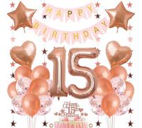 Jxuzh 15 cumpleaños decoración niña decoración 15 cumpleaños niña globo 15 cumpleaños oro rosa cumpleaños decoración 15 oro rosa feliz cumpleaños 15 cumpleaños decoración 15 años cumpleaños niña 33