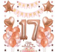 Jxuzh 17 cumpleaños decoración niña decoración 17 cumpleaños niña globo 17 cumpleaños oro rosa cumpleaños decoración 17 oro rosa feliz cumpleaños 17 cumpleaños decoración 17 año cumpleaños niña 33 p
