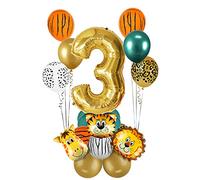 Jxuzh 3. Set de decoración de cumpleaños para niños de la selva, globos decorativos para 3 años de edad, decoración de cumpleaños infantil, para guardería, safari