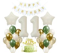 Jxuzh Decoración 11 cumpleaños decoración verde salvia 11 cumpleaños niña niño decoración 11 cumpleaños niño niña globo 11 cumpleaños beige blanco decoración cumpleaños 11