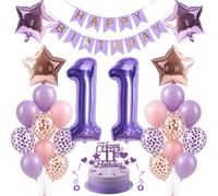 Jxuzh Decoración 11 cumpleaños niña Decoración cumpleaños 11 niña globos rosa púrpura Decoración 11 cumpleaños púrpura oro rosa 30 piezas 32 pulgadas 45 cm Lila Rosa 11 unisex