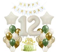 Jxuzh Decoración 12 cumpleaños decoración verde salvia 12 cumpleaños niña niño decoración 12 cumpleaños niño niña globo 12 cumpleaños beige blanco decoración cumpleaños 12