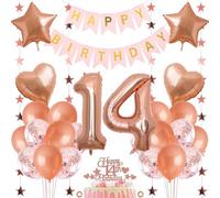 Jxuzh Decoración 14 Cumpleaños Niña - Globos Oro Rosa - Feliz Cumpleaños 14 Años