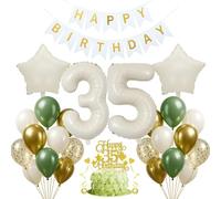 Jxuzh decoración 35 cumpleaños decoración verde salvia 35 cumpleaños mujer hombre 35 cumpleaños decoración hombre mujer globo 35 cumpleaños decoración cumpleaños beige blanco