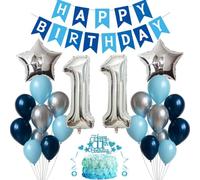 Jxuzh Decoración de 11 cumpleaños para niño y niña, globo decorativo para 11 cumpleaños, color azul marino, plata, decoración de cumpleaños 11, globos de 11 cumpleaños, pancarta de feliz