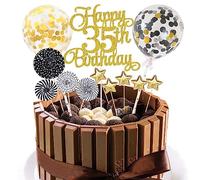 Jxuzh Decoración para tartas, 35 cumpleaños, color negro y dorado, para hombres y mujeres, Happy Birthday 35 Glitter Cake Topper 35. Decoración para tartas de cumpleaños Happy 35th Birthday Decoración