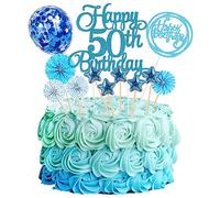 Jxuzh Decoración para tartas 50 cumpleaños azul mujer hombres Happy Birthday 50 Glitter Cake Topper 50. decoración para tartas cumpleaños Happy 50th Birthday decoración para tartas 50 años cumple