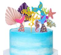Jxuzh Decoración para tartas de sirena, 3 cumpleaños, rosa, niña, Happy Birthday 3 Glitter Mermaid Cake Topper 3.kuchendeko cumpleaños mar decoración para tartas Happy 3th Birthday Tortendeko 3 años