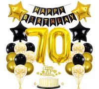 Jxuzh Decoraciones de Cumpleaños 70 Años - Negro y Dorado para Hombres - Globos, Guirnalda y Accesorios para Fiesta Infantil