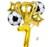 Jxuzh Fútbol Decoración de Cumpleaños para Niño - Fiesta Soccer 7º Cumpleaños con Globo Dorado y Estrella para Fan