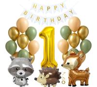 Jxuzh Globo de 1º cumpleaños, diseño de animales de la selva, decoración para 1 año, color verde