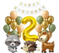 Jxuzh Globo de 2º cumpleaños, diseño de animales y niñas, decoración de cumpleaños, color verde, selva, 2 años, animales del bosque, cumpleaños, decoración de 2 años, decoración de cumpleaños, 2 año