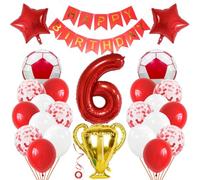 Jxuzh Globo de fútbol de 6 años, globos de aluminio, decoración de cumpleaños, fútbol, decoración de cumpleaños, niños, fútbol, 6 globos, trofeo, decoración para fiesta de cumpleaños, niño y niños, 6