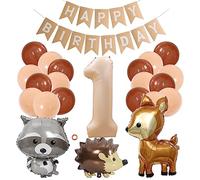 Jxuzh Globo decorativo para primer cumpleaños, animales y niños, color marrón albaricoque, animales del bosque de la selva, 1 año