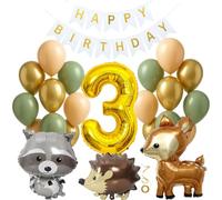 Jxuzh Globo para 3 años, diseño de animales del bosque, decoración de 3 años, color verde