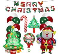 Jxuzh Globos de Navidad Merry Christmas Banner Globo de papel de aluminio Papá Noel Árbol de Navidad Rojo Verde Blanco Globo de Navidad Decoración de Navidad Fiesta de Navidad