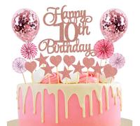 Jxuzh Happy 10th Birthday Cake Topper Oro rosa 10 años Niñas Niños Cake Topper 10th Birthday Cake Topper Cake Topper 10th Birthday Boys Cake Topper Rosa con corazón Estrella para 10th Birthday Cake