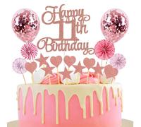 Jxuzh Happy 11th Birthday cake topper oro rosa 11 años niñas niños cake topper 11th birthday cake topper cake topper 11th birthday boys cake topper rosa con corazón estrella para 11th birthday cake