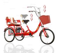 JXYQ Triciclo para Adultos Plegable con Asiento para niños, Bicicleta de 3 Ruedas para Damas, Canasta Trasera de 20 Pulgadas, Carga máxima de 440 Libras, Horquilla con amortiguación, Adulto-Unisex