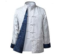 JXZDH Ropa China Ropa de Chaqueta de Kung Fu - Traje Tang Chino verdaderamente Reversible Traje Antiguo Tradicional Tai Chi Manga Larga Ambos Lados Arel Clothin(White,XXL)