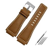 JYARZ Correas de Reloj de Cuero Genuino for Hombre, Pulsera for Bell & Ross B & R BR-01 y BR-03, Correa de muñeca, Pulsera + Herramienta (Color : Khaki Silver, Size : 35-24mm)