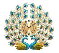 JYARZ Reloj de Pared Decorativo， Reloj De Pared Decorativo Lujo, Forma Única Pavo Real Doble, Silencioso, Sin Tictac, Arte del Hierro, Movimiento Cuarzo la Cocina el Salón