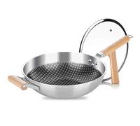 JYBNBBE Sartén Antiadherente de Acero Inoxidable 304, sin Revestimiento, con Tapa, sin Aceite, para ahumar, no se oxida, para Cocina de Gas, Universal.