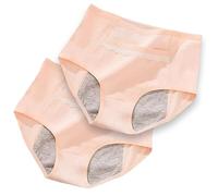 JYC CREATIVE Bragas Menstruales de Algodón, Braga Faja para la Menstruación, Bragas Postparto, Bragas para Perdidas de Orina, Bragas Ecológicas Lavables Reutilizables (L, 2ud, Beige)