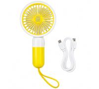 JYC CREATIVE Ventilador Portátil Recargable USB Tipo-C, Mini Ventilador de Mano con 3 Velocidades, 5 Aspas PP, Correa de Silicona y Cable USB, para Viajes, Oficina, Paseos y Hogar (Amarillo)