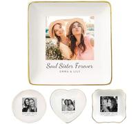 JYCASC Plato de joyería con fotos de la amistad, bandeja de cerámica personalizada, hermana del alma, mejor amiga, regalo de amistad, recuerdo de retrato de pareja, regalo de cumpleaños, boda, novia