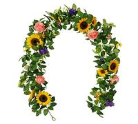 JYCRA 190 Cm Decoración de Seda Artificial Flores Colgantes de Vid de Girasol, Guirnalda de Girasol Artificial, Guirnalda Colgante con Hojas Verdes, Arco de Flores Falsas Al Aire Libre, para(#1)
