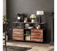 JYCRA - Mueble de TV con luces LED, 137 x 30 x 78 cm, mueble de TV industrial con 4 cajones, pequeño mueble Tele con almacenamiento cómodo de tela para el salón dormitorio entrada (marrón, 137 x 30 x