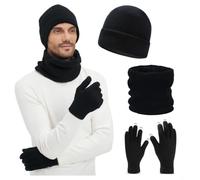 JYCY Juego de 3 gorros, bufandas, guantes para pantalla táctil para hombres y mujeres, gorro de punto cálido de invierno, forro polar, unisex