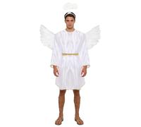 Jydiazi Disfraz de ángel para hombre, vestido de alas y halo, disfraz de ángel oscuro para carnaval, Halloween, Navidad, blanco, XL