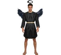 Jydiazi Disfraz de ángel para hombre, vestido de alas y halo, disfraz de ángel oscuro para carnaval, Halloween, Navidad, negro, XL