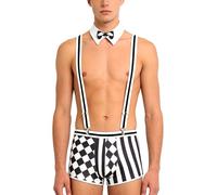 Jydiazi Disfraz de camarero para hombre, con cuello de mosca, color bloque de color, calzoncillos tipo bóxer para hombre, juego de fiesta, clubwear, color negro y blanco, L