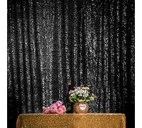 JYFLZQ Cortinas de fondo de lentejuelas negras de 1.2 m x 2.1 m, 1 panel con purpurina para fotomatón, cortinas de fondo brillantes para Halloween, día del padre, graduación, fiestas de cumpleaños