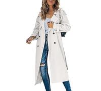 JYHBHMZG Chaquetas de mujer Gabardina larga de pecho doble Chaquetas casuales Abrigos Abrigo Cuello de solapa clásico Cortavientos, Blanco, M