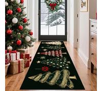 JYHCD Alfombra Corredora De Navidad para Pasillo, Alfombra Verde con Muñecos De Nieve Y Árbol, Grande, Antideslizante, Suave, para Dormitorio, Comedor, Decoración Navideña,120x260cm/47x102 in