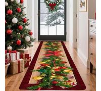 JYHCD Corredor De Alfombra De Navidad para Pasillo, Alfombra Navideña Roja Antideslizante Lavable, Alfombra De Área Xmas con Árbol Y Nube Roja, Alfombra Larga para Pasillo,80x400cm/32x157 in